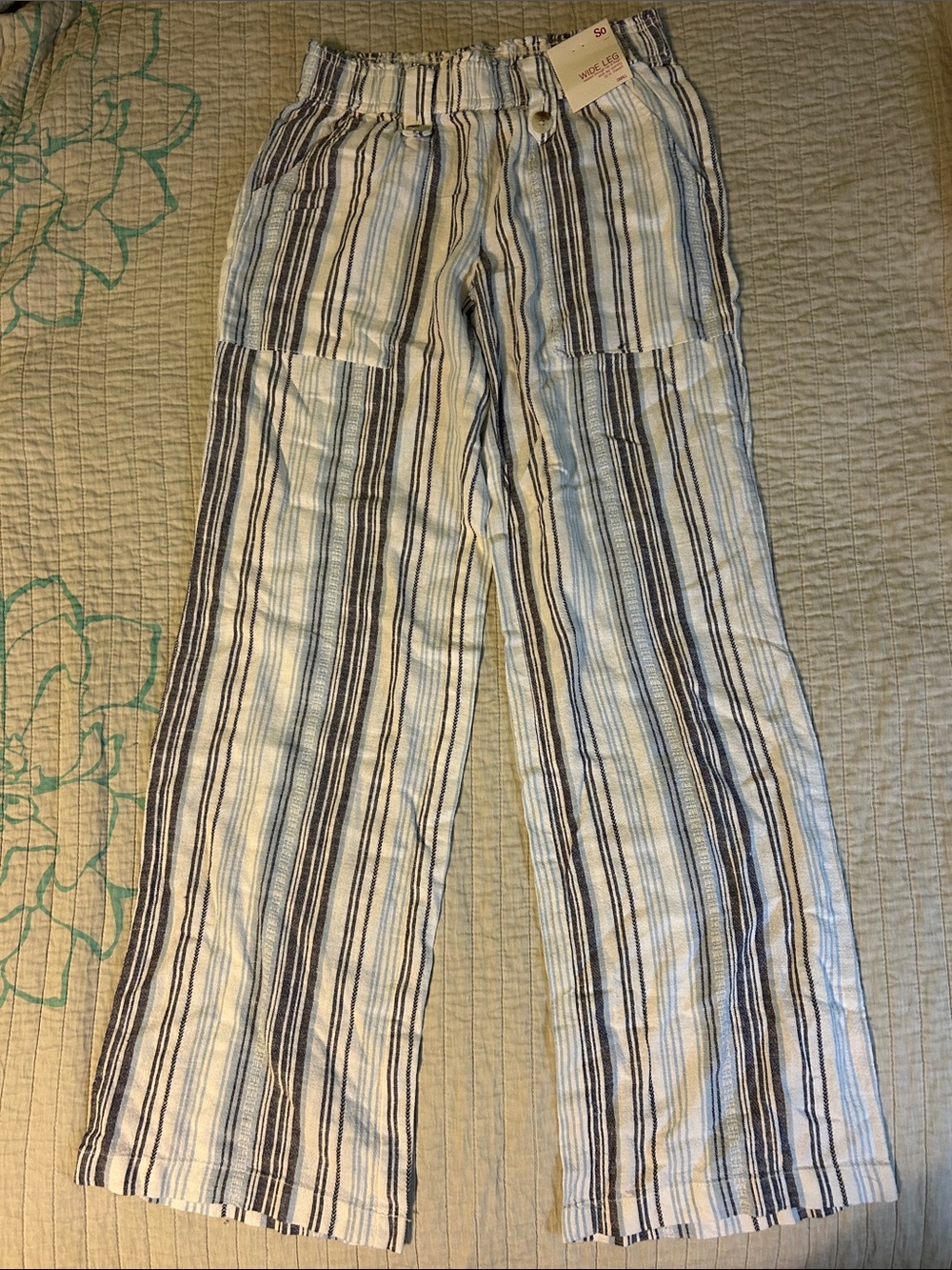 SO Light Blue & Navy Striped Wide-Leg Beachy Pants